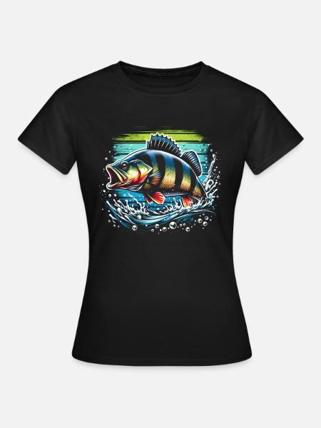 Barsch Angeln Raubfisch - Frauen T-Shirt - Schwarz