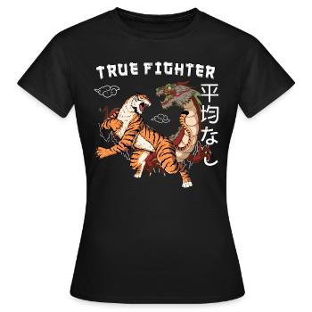 Vintage Drache Tiger 90s vintage Japan Kämpfer - Frauen T-Shirt - Schwarz - Vorne - AI Model Female 172 dark (172cm)