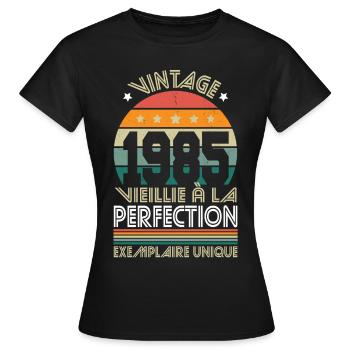 Anniversaire 40 ans - Vintage 1985 - Perfection - T-shirt Femme - noir - Devant - AI Model Female 172 dark (172cm)