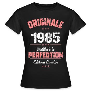 Anniversaire 40 ans - Originale - 1985 - T-shirt Femme - noir - Devant - AI Model Female 172 dark (172cm)