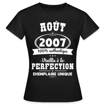 18th Birthday - August 2007 Perfection - Women's T-Shirt - black - Front - AI Model Female 172 dark (172cm)