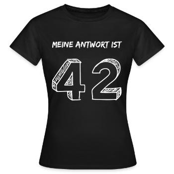 Answer 42 - Women's T-Shirt - black - Front - AI Model Female 172 dark (172cm)