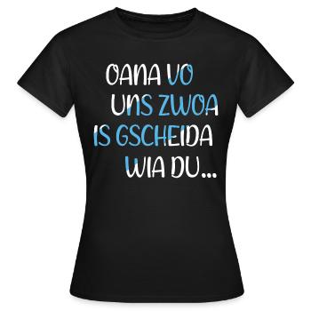 Bayern Oana Vo Uns Zwoa Witzige Bayerische Sprüche - Frauen T-Shirt - Schwarz - Vorne - AI Model Female 172 dark (172cm)