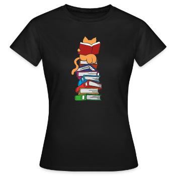 Lesen Katzen Buch Kater Leseratte Bücher Geschenk - Frauen T-Shirt - Schwarz - Vorne - AI Model Female 172 dark (172cm)