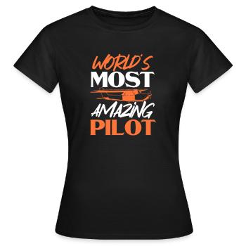 Pilot Flugzeug Fliegen Flieger Geschenk - Frauen T-Shirt - Schwarz - Vorne - AI Model Female 172 dark (172cm)