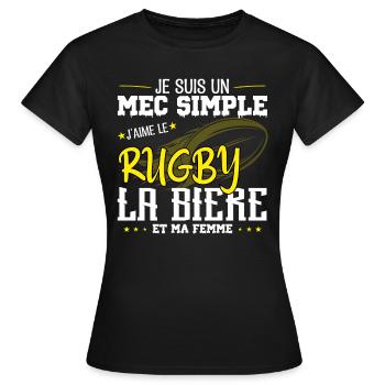 Je suis un Mec simple j'aime rugby et la bière - T-shirt Femme - noir - Devant - AI Model Female 172 dark (172cm)