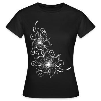 Large lilies with floral element. Summer time. - Women's T-Shirt - black - Front - AI Model Female 172 dark (172cm)