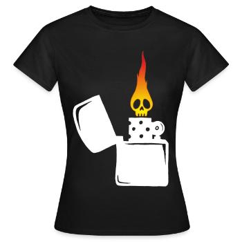 crâne enflammé et briquet blanc - T-shirt Femme - noir - Devant - AI Model Female 172 dark (172cm)