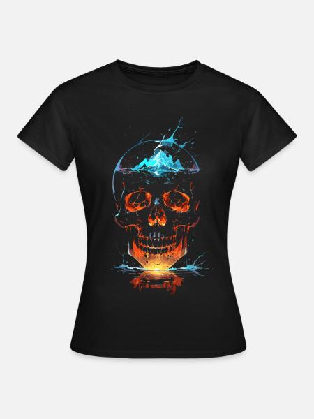 Leuchtender Feuer- und Eisschädel - Frauen T-Shirt - Schwarz