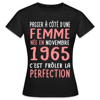 Anniversaire 60 ans - Née en Novembre 1965 - T-shirt Femme - noir - Devant - AI Model Female 172 dark (172cm)