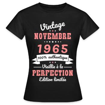 Anniversaire 60 ans - Vintage - Novembre 1965 - T-shirt Femme - noir - Devant - AI Model Female 172 dark (172cm)