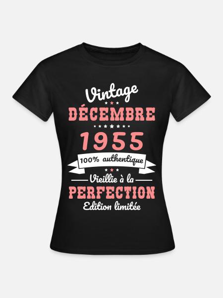 70 vuotta - Vintage - joulukuu 1955 - Naisten t-paita - musta