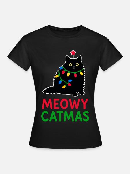 Meowy Catmas - Frauen T-Shirt - Schwarz