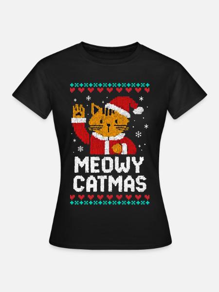Meowy Catmas - Frauen T-Shirt - Schwarz