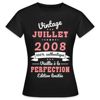 Anniversaire 18 ans - Vintage - Juillet 2008 - T-shirt Femme - noir - Devant - AI Model Female 172 dark (172cm)