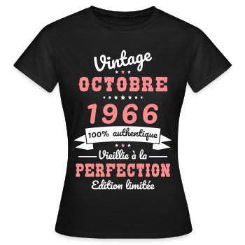 Anniversaire 60 ans - Vintage - Octobre 1966 - T-shirt Femme - noir - Devant - AI Model Female 172 dark (172cm)