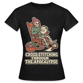 Cross Stitching Through The Apocalypse - Frauen T-Shirt - Schwarz - Vorne - AI Model Female 172 dark (172cm)
