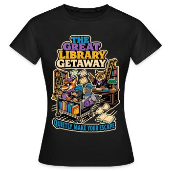 The Great Library Getaway – Books Humor - Women's T-Shirt - black - Front - AI Model Female 172 dark (172cm)