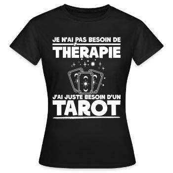 Tarot Thérapie Cartomancie | Humour Citation Carte - T-shirt Femme - noir - Devant - AI Model Female 172 dark (172cm)