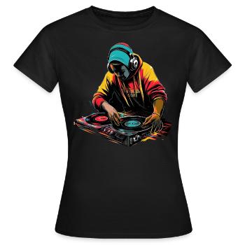 DJ mixe sur ses platines - couleurs vives - T-shirt Femme - noir - Devant - AI Model Female 172 dark (172cm)