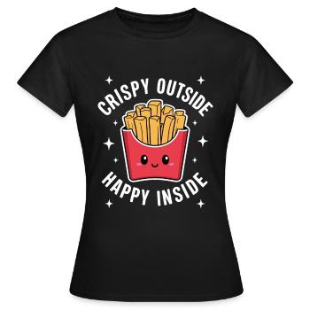French Fries Bag Crispy Outside Happy Inside - Women's T-Shirt - black - Front - AI Model Female 172 dark (172cm)