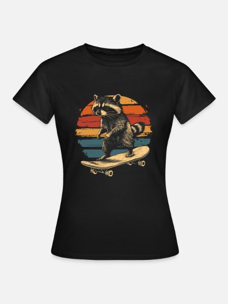 Waschbär auf Skateboard vintage - Frauen T-Shirt - Schwarz