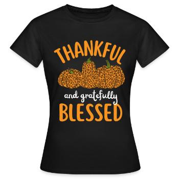 Thankful Blessed Autumn Pumpkin Leopard Gratitude - Women's T-Shirt - black - Front - AI Model Female 172 dark (172cm)