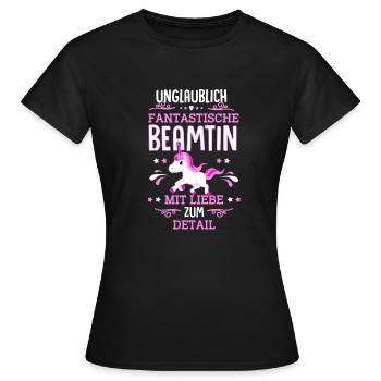 Beamtin Beamten Sprüche Einhorn - Frauen T-Shirt - Schwarz - Vorne - AI Model Female 172 dark (172cm)