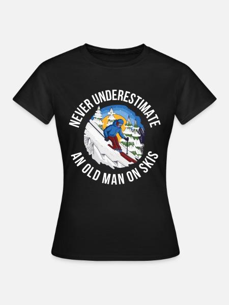 Old Man On Skis Skifahren Geschenk - Dame-T-shirt - sort