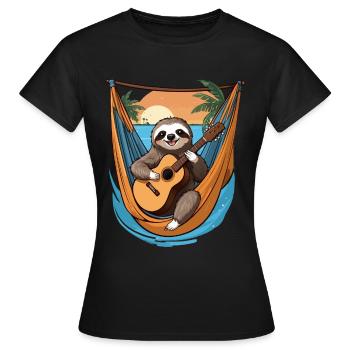 Faultier spielt Gitarre - Frauen T-Shirt - Schwarz - Vorne - AI Model Female 172 dark (172cm)