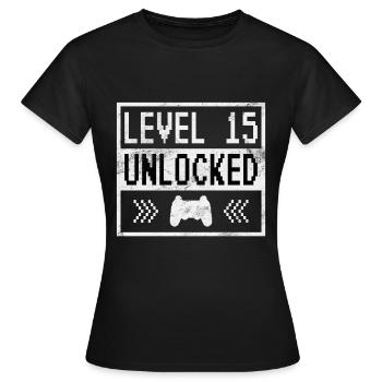 Level 15 Unlocked 15 Geburtstag - Frauen T-Shirt - Schwarz - Vorne - AI Model Female 172 dark (172cm)