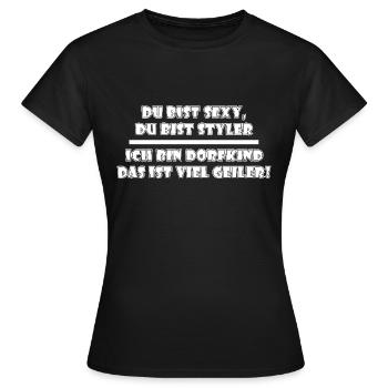 Dorfkind | Landleben, Dorf, Bauern, Dorfleben - Frauen T-Shirt - Schwarz - Vorne - AI Model Female 172 dark (172cm)