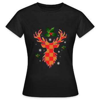 Rentier - Karo - Frauen T-Shirt - Schwarz - Vorne - AI Model Female 172 dark (172cm)