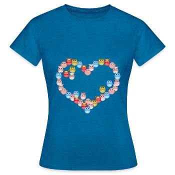 Bunte Herz-eule - Frauen T-Shirt - Antikblaues Saphir meliert - Vorne - AI Model Female 172 dark (172cm)