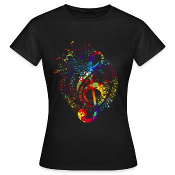 Musiknoten Musik Geschenk Bunter Notenschlüssel - Frauen T-Shirt - Schwarz - Vorne - AI Model Female 172 dark (172cm)