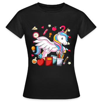 Ecole Motif Motif Ecole Ecole Débutants Licorne - T-shirt Femme - noir - Devant - AI Model Female 172 dark (172cm)