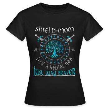 Schildmaid -Shield-Mom- Like a normal mom - Women's T-Shirt - black - Front - AI Model Female 172 dark (172cm)