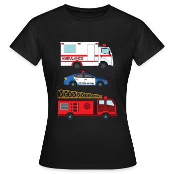 Krankenwagen der Polizei Feuerwehrauto _ - Frauen T-Shirt - Schwarz - Vorne - AI Model Female 172 dark (172cm)