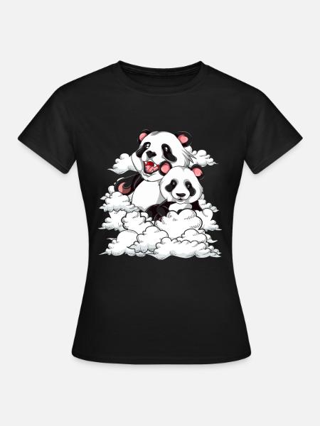 Cute Panda Bear Animal Gift Clouds Panda - Women's T-Shirt - black