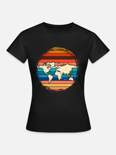 Retro Weltkarte - Frauen T-Shirt - Schwarz