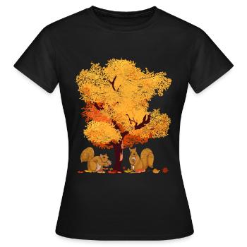 Arbre coloré feuillus feuilles feuillues feuillage cadeau automne - T-shirt Femme - noir - Devant - AI Model Female 172 dark (172cm)