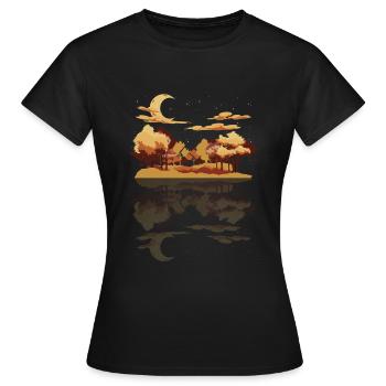 Halbmond Wald Bäume Reflektion Geschenk Natur - Frauen T-Shirt - Schwarz - Vorne - AI Model Female 172 dark (172cm)
