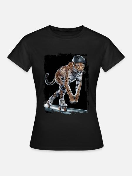 Leoparden Skateboard-Geschenk - Frauen T-Shirt - Schwarz