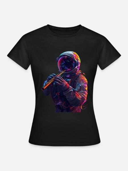 Astronaut Querflöte - Frauen T-Shirt - Schwarz