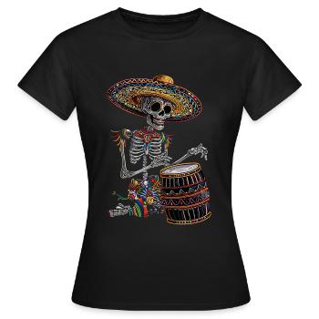 Mexikanisches Skelett Trommeln - Frauen T-Shirt - Schwarz - Vorne - AI Model Female 172 dark (172cm)