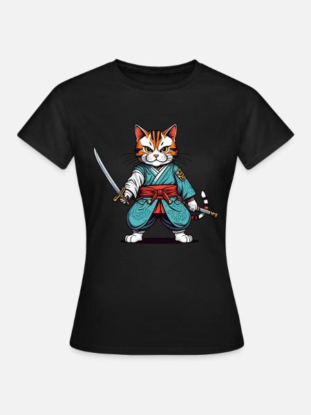 Samurai-Katze - Frauen T-Shirt - Schwarz