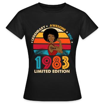 1983 Birthday Afro Woman Limited Edition - Frauen T-Shirt - Schwarz - Vorne - AI Model Female 172 dark (172cm)