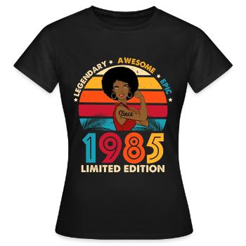 1985 Anniversary Afro Woman Limited Edition - Frauen T-Shirt - Schwarz - Vorne - AI Model Female 172 dark (172cm)