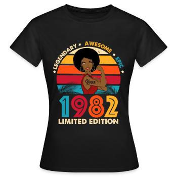 1982 Birthday Afro Woman Limited Edition - Frauen T-Shirt - Schwarz - Vorne - AI Model Female 172 dark (172cm)