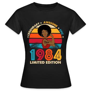1984 Anniversary Afro Woman Limited Edition - Frauen T-Shirt - Schwarz - Vorne - AI Model Female 172 dark (172cm)